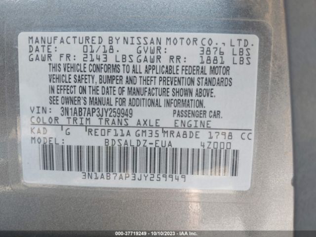 3N1AB7AP3JY259949 Nissan SENTRA SV