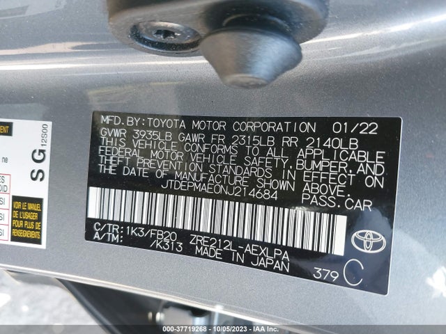 2022 TOYOTA COROLLA LE VIN: JTDEPMAE0NJ214684