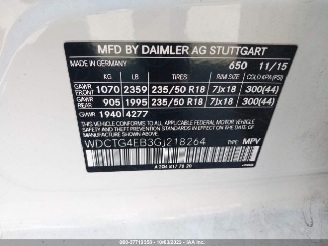 WDCTG4EB3GJ218264 Mercedes-Benz GLA 250