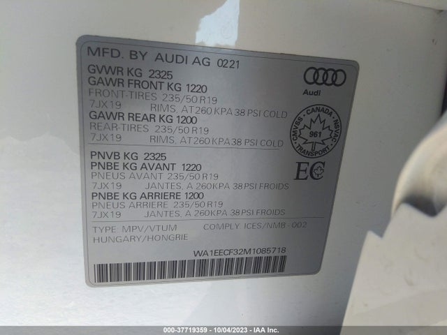 WA1EECF32M1085718 Audi Q3 S Line Premium Plus