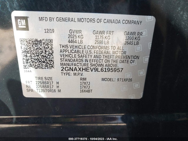 2020 CHEVROLET EQUINOX FWD LS VIN: 2GNAXHEV9L6195957