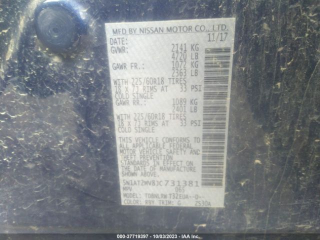 5N1AT2MV8JC731381 Nissan Rogue Sl