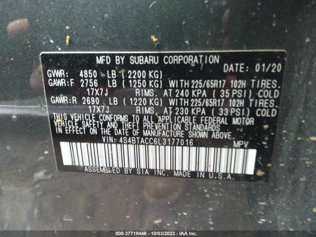 4S4BTACC6L3177016 Subaru Outback Premium
