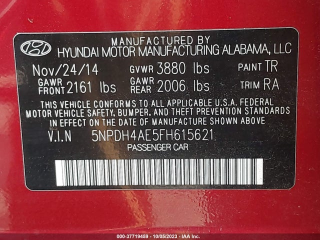 Hyundai ELANTRA SE 2015 5NPDH4AE5FH615621 Image 9