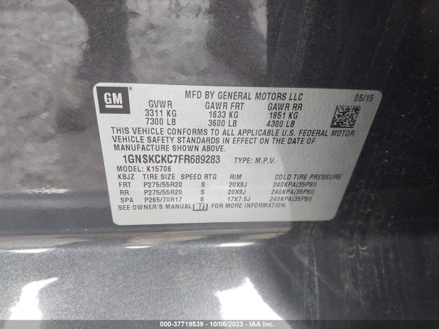 Chevrolet Tahoe Ltz 2015 1GNSKCKC7FR689283 Image 9