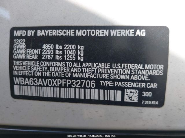 WBA63AV0XPFP32706 BMW 4 Series 430i