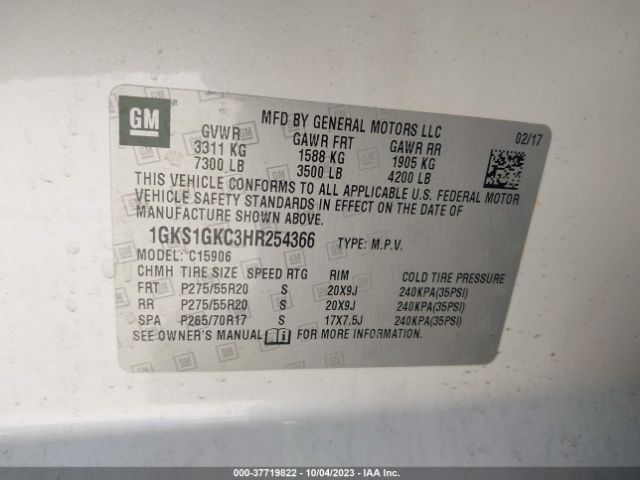 1GKS1GKC3HR254366 GMC Yukon Xl Slt