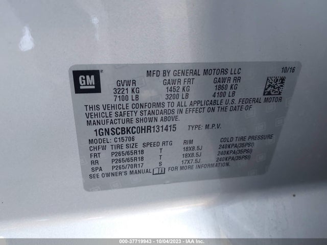Chevrolet Tahoe Lt 2017 1GNSCBKC0HR131415 Image 9