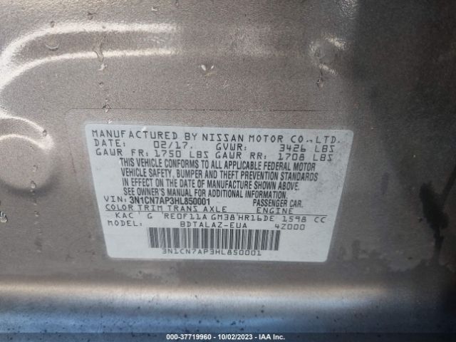3N1CN7AP3HL850001 Nissan Versa Sedan S Plus