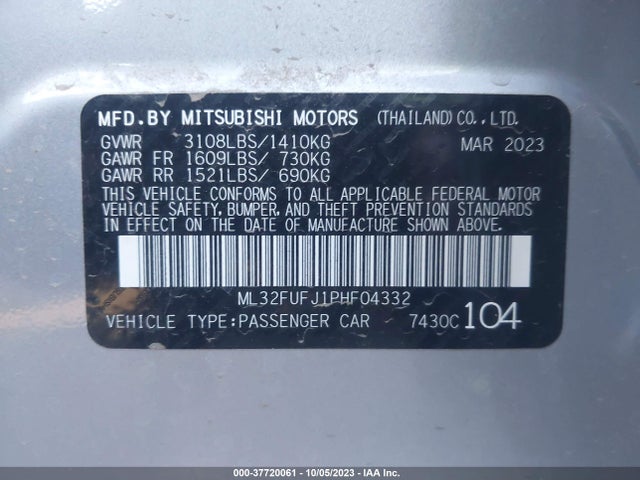 ML32FUFJ1PHF04332 Mitsubishi Mirage G4 Le/es/black Edition