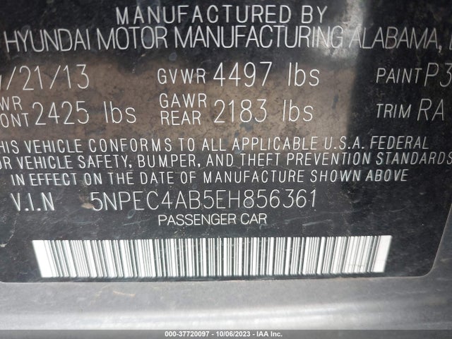 2014 HYUNDAI SONATA SE VIN: 5NPEC4AB5EH856361