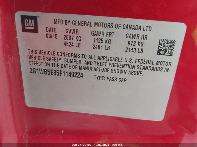 Chevrolet Impala Limited Lt 2015 2G1WB5E35F1149224 Image 9