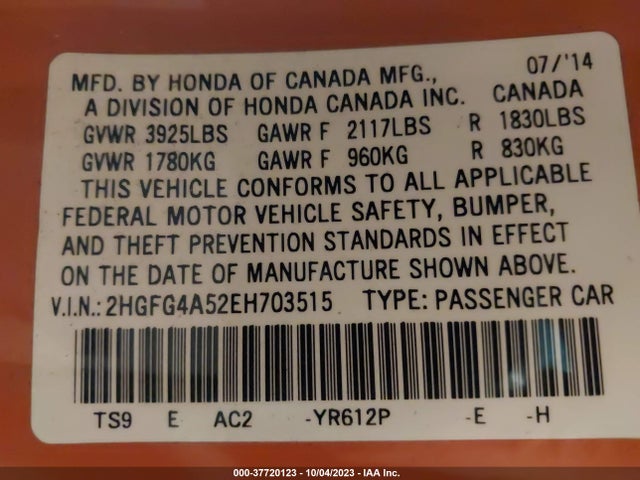 Honda CIVIC SI 2014 2HGFG4A52EH703515 Image 9