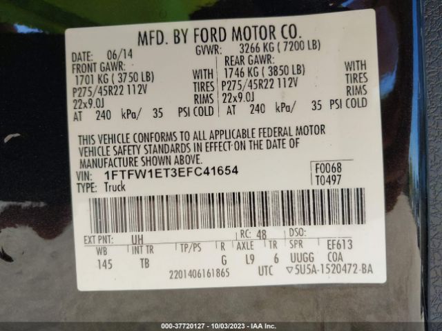 1FTFW1ET3EFC41654 Ford F-150 Xl/xlt/fx4/lariat