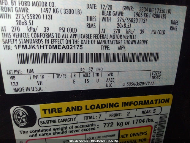Ford Expedition Xlt Max 2021 1FMJK1HT0MEA02175 Image 9