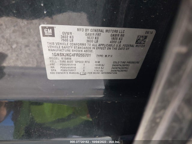 Chevrolet Suburban Lt 2015 1GNSKJKC4FR266701 Image 9