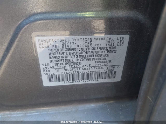 Nissan SENTRA S 2019 3N1AB7AP0KY399216 Image 9