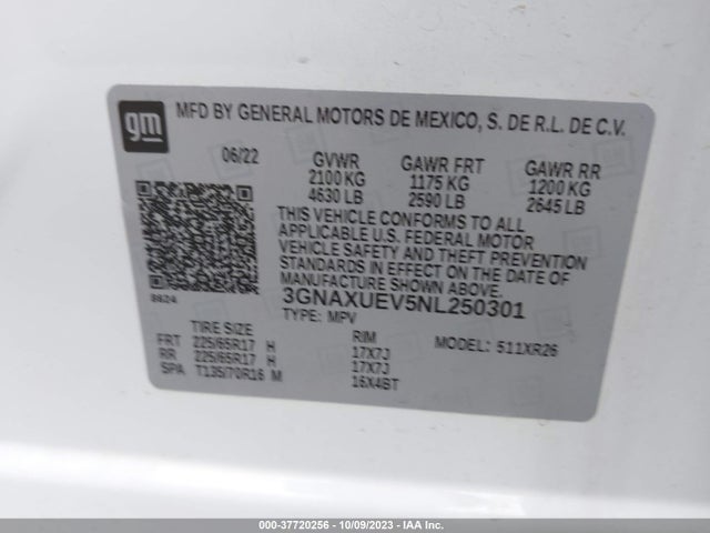Chevrolet EQUINOX LT 2022 3GNAXUEV5NL250301 Image 9