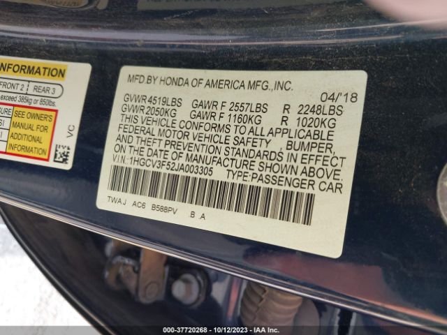 1HGCV3F52JA003305 Honda Accord Hybrid Ex-l