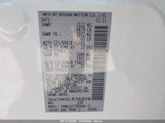 5N1AT2MV1FC836898 Nissan Rogue Sl