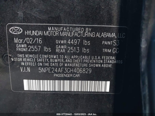 Hyundai Sonata 2.4l 2016 5NPE24AF3GH406829 Image 9
