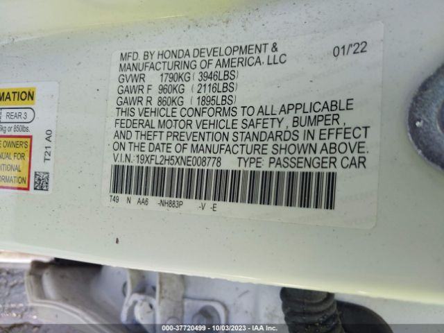 19XFL2H5XNE008778 Honda Civic Hatchback Lx