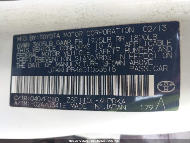 2013 SCION XD VIN: JTKKUPB46D1033518