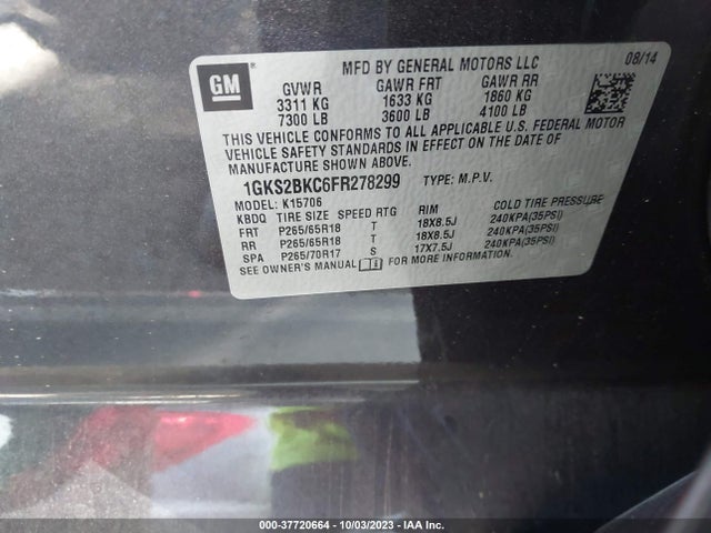 GMC YUKON SLT 2015 1GKS2BKC6FR278299 Image 9