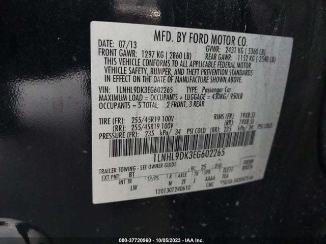 1LNHL9DK3EG602265 Lincoln MKS