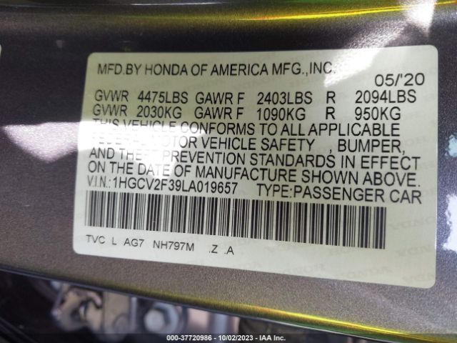 1HGCV2F39LA019657 Honda Accord Sedan Sport