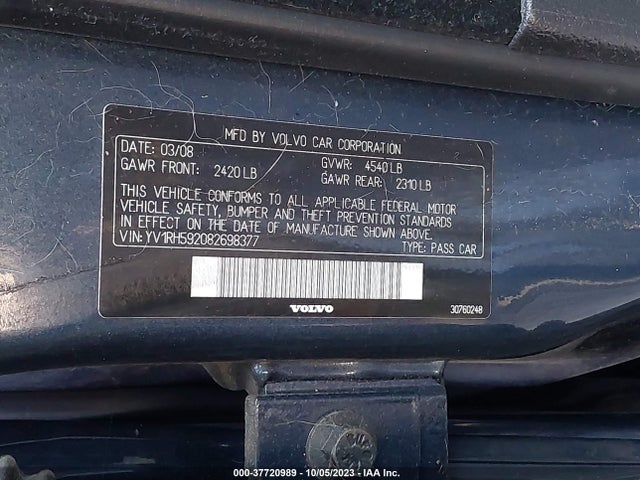 2008 VOLVO S60 2.5T VIN: YV1RH592082698377