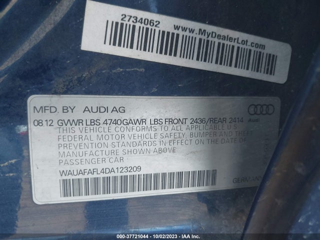 2013 AUDI A4 PREMIUM VIN: WAUAFAFL4DA123209