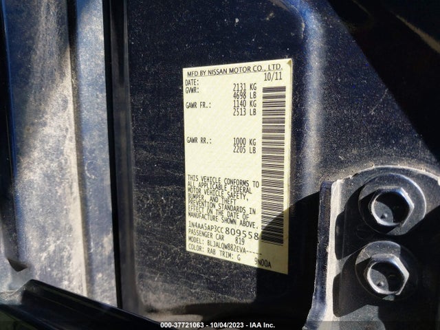 2012 NISSAN MAXIMA 3.5 S VIN: 1N4AA5AP3CC809558
