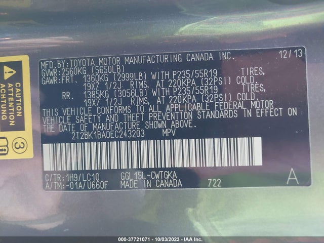 2T2BK1BA0EC243203 Lexus RX 350