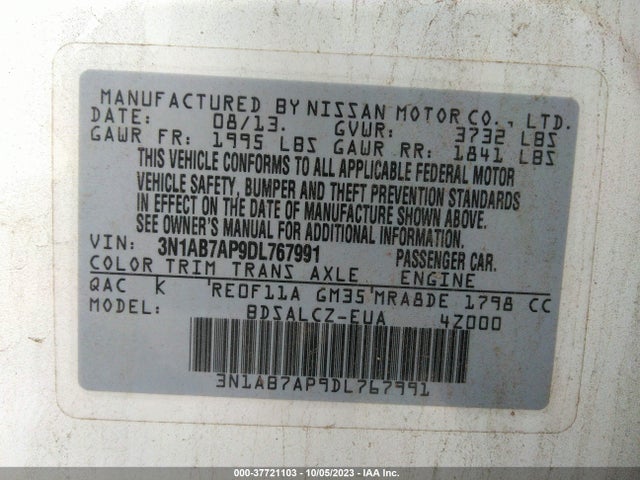 2013 NISSAN SENTRA FE+ S VIN: 3N1AB7AP9DL767991