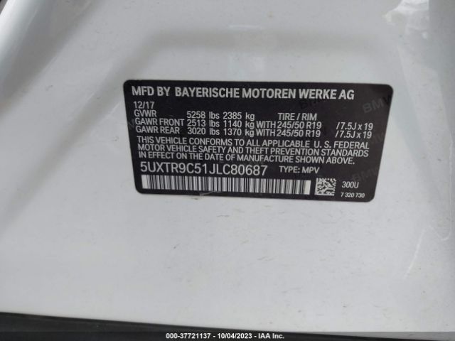 5UXTR9C51JLC80687 BMW X3 Xdrive30i