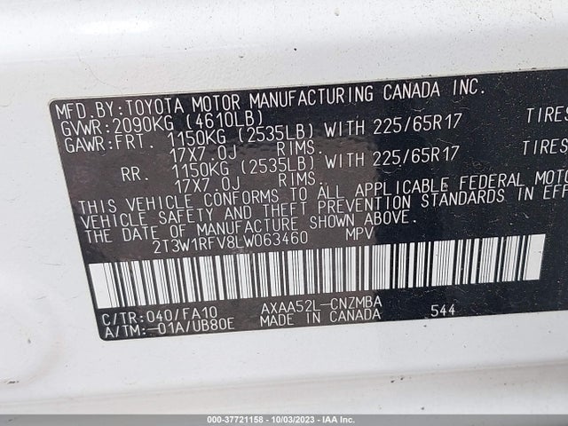 Toyota Rav4 Xle 2020 2T3W1RFV8LW063460 Image 9