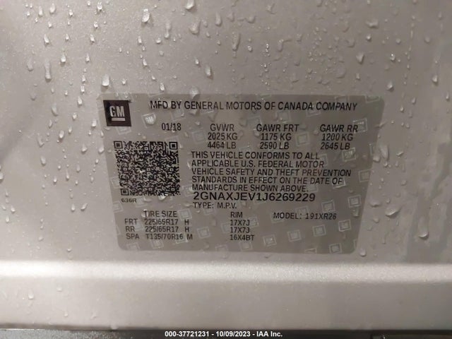Chevrolet EQUINOX LT 2018 2GNAXJEV1J6269229 Image 9
