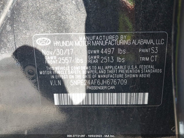 2018 HYUNDAI SONATA SE VIN: 5NPE24AF6JH676709