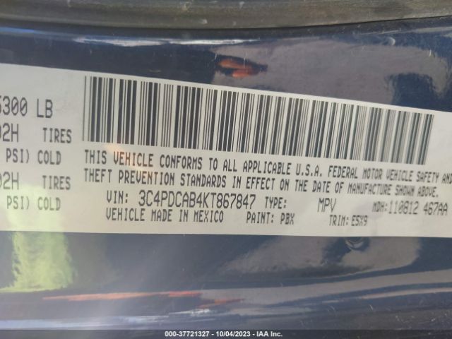 3C4PDCAB4KT867847 Dodge Journey Se Value Pkg