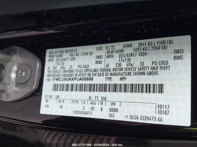 1FMCU9GNXPUA00688 Ford Escape Active