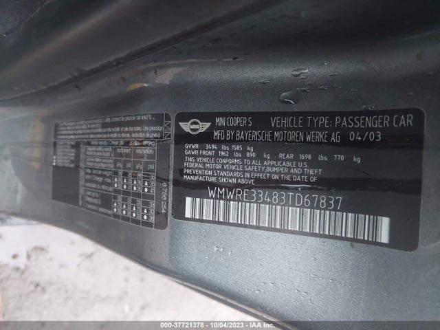 2003 MINI COOPER HARDTOP WMWRE33483TD67837 Photo 8