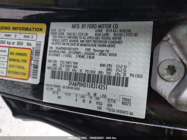 2014 FORD FUSION SE VIN: 3FA6P0HD1ER314251