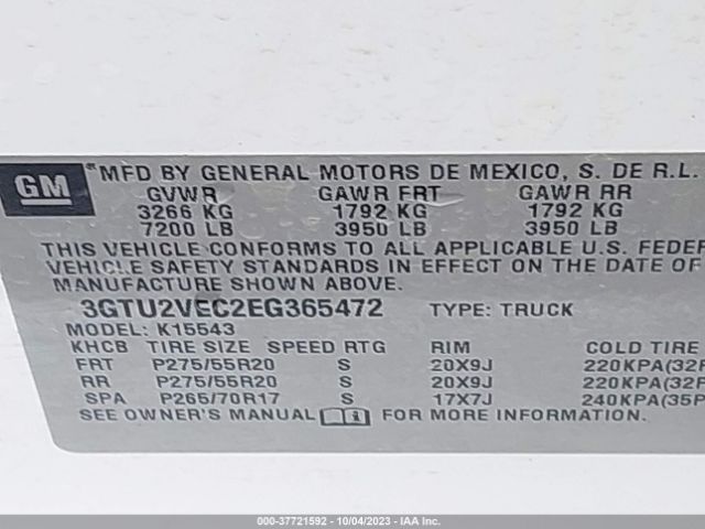 3GTU2VEC2EG365472 GMC Sierra 1500 Slt