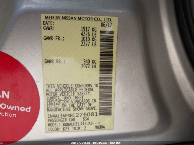 Nissan Altima 2.5 Sr 2017 1N4AL3APXHC276081 Image 9