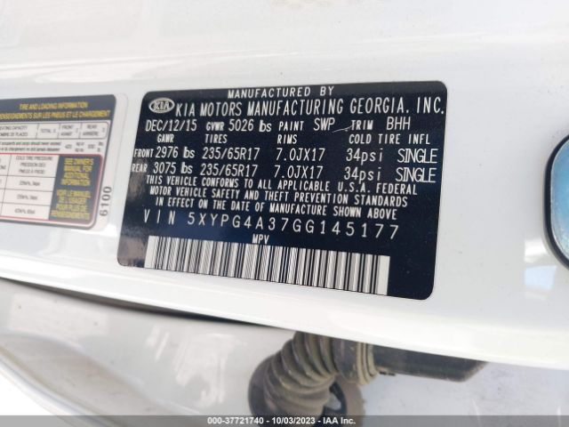 5XYPG4A37GG145177 KIA SORENTO LX