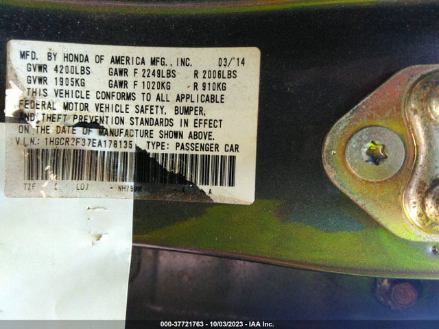 Honda Accord Sedan Lx 2014 1HGCR2F37EA178135 Image 9