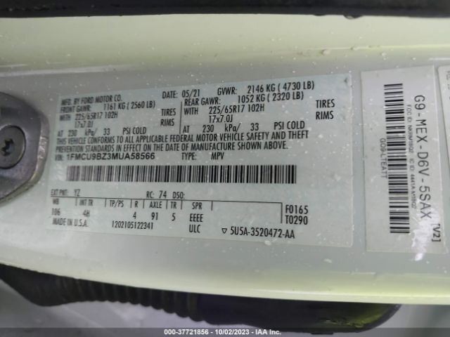 1FMCU9BZ3MUA58566 Ford Escape Se Hybrid