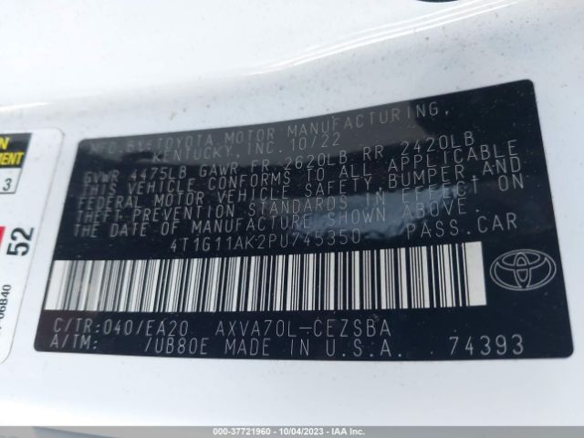4T1G11AK2PU745350 Toyota Camry Se/se Nightshade