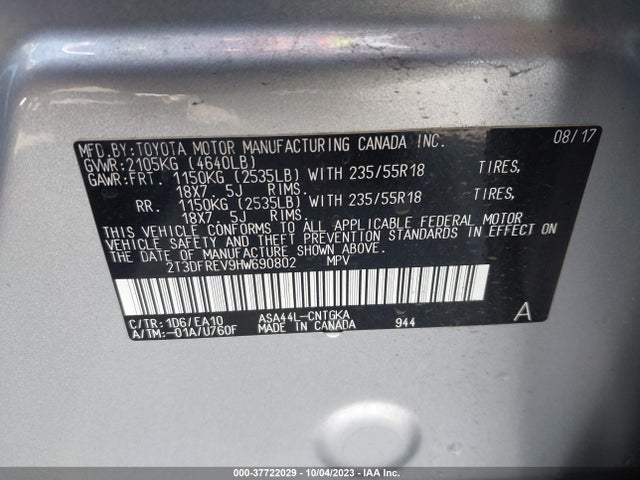 Toyota Rav4 Limited/platinum 2017 2T3DFREV9HW690802 Image 9